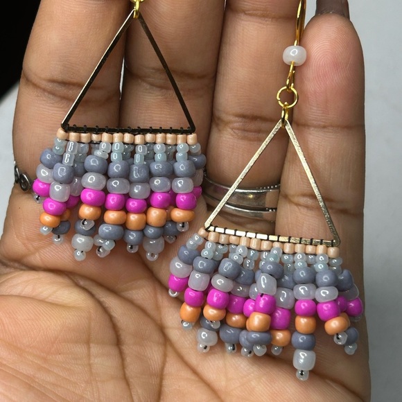 Vibrant Beaded Triangle Earrings - Picture 2 of 3